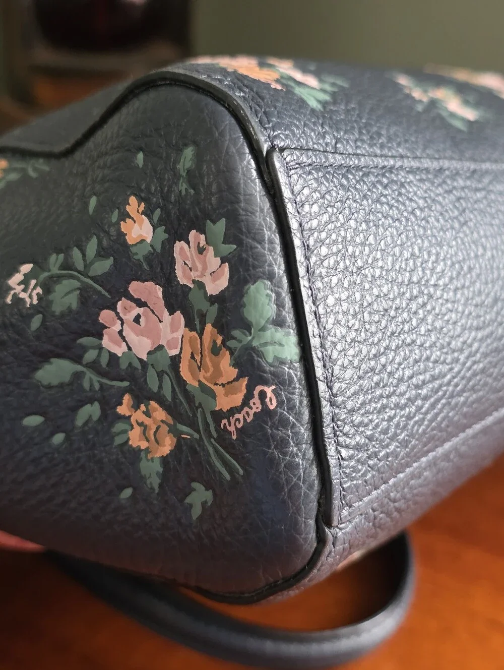 Coach 91603 Prairie Satchel Rose Bouquet Navy Pebbled Leather Crossbody Bag
